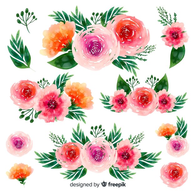 Watercolor beautiful flowers bouquet background 