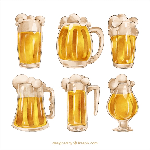 Free Vector watercolor beer glass & mug collection