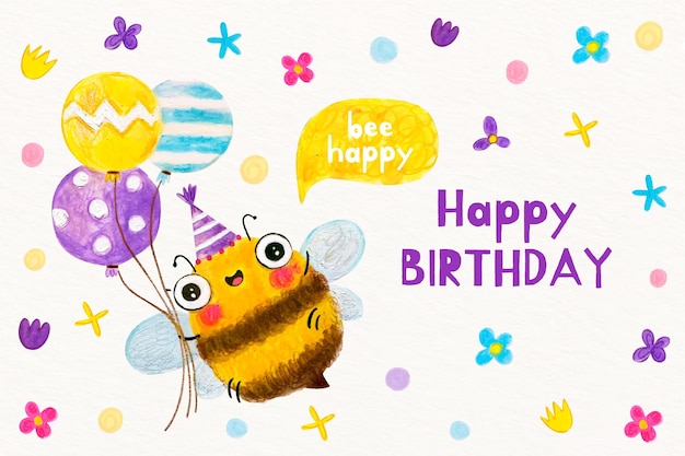 Free Vector watercolor birthday background with bee