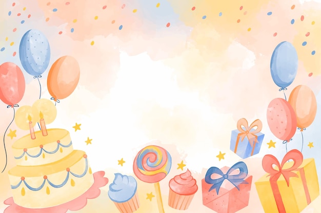 Watercolor birthday background with empty space