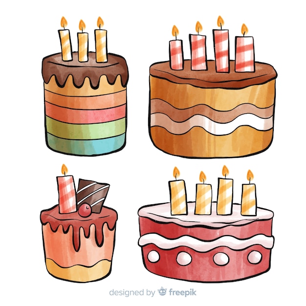 Free Vector watercolor birthday cake collection