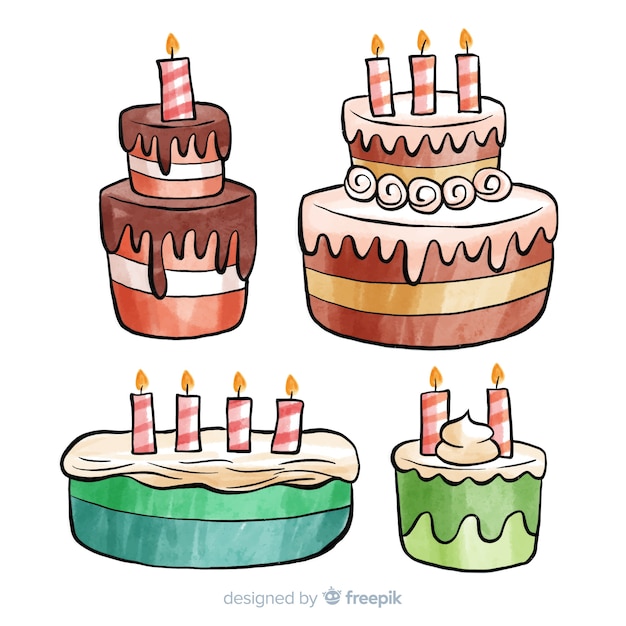 Watercolor birthday cake collection