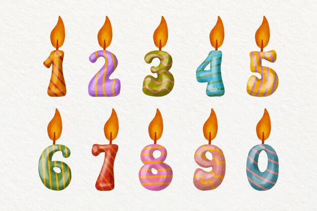 Watercolor birthday numbers set