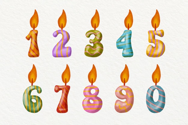 Watercolor birthday numbers set