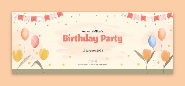 Free Vector watercolor birthday party facebook cover