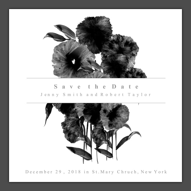 Watercolor Black and White Floral Wedding Invitation Card