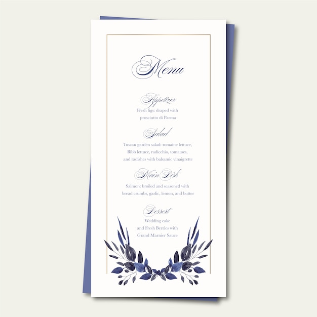 Watercolor blue flowers menu