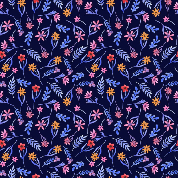 Watercolor blue pattern with flowers