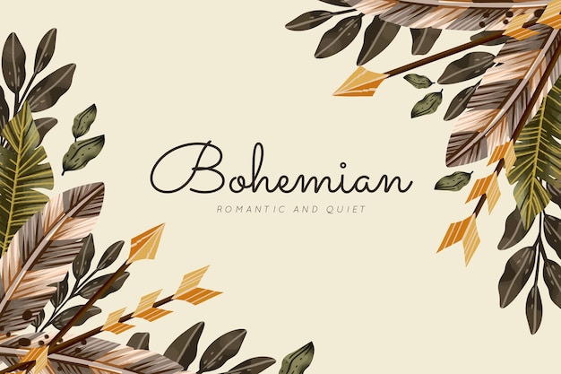 Watercolor boho background with leaves