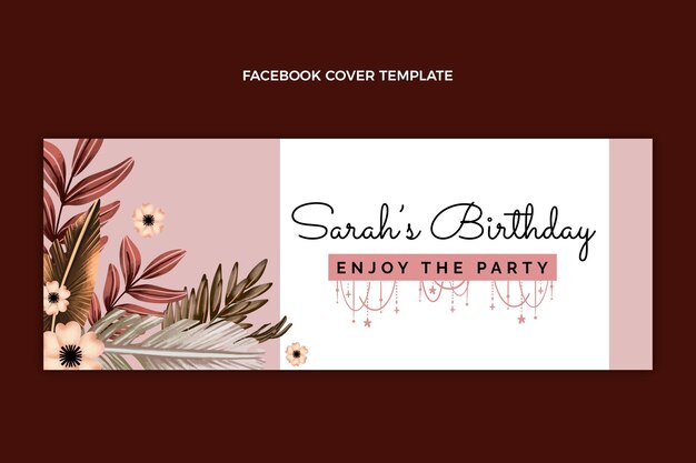 Watercolor boho birthday facebook cover