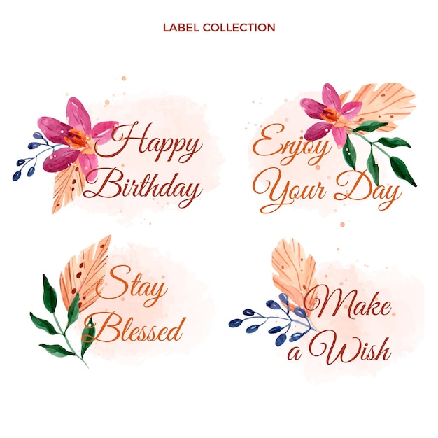 Free Vector watercolor boho birthday labels