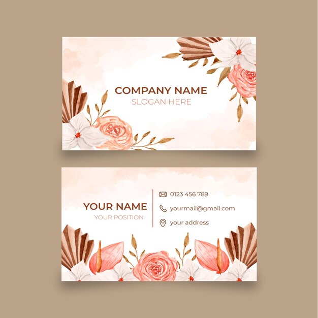 Watercolor boho business card template