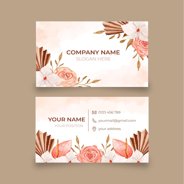 Watercolor boho business card template