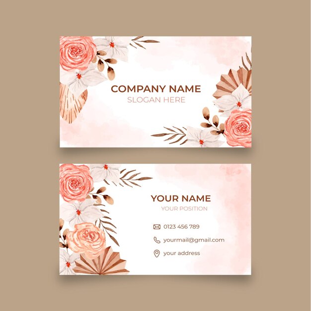 Watercolor boho business card template