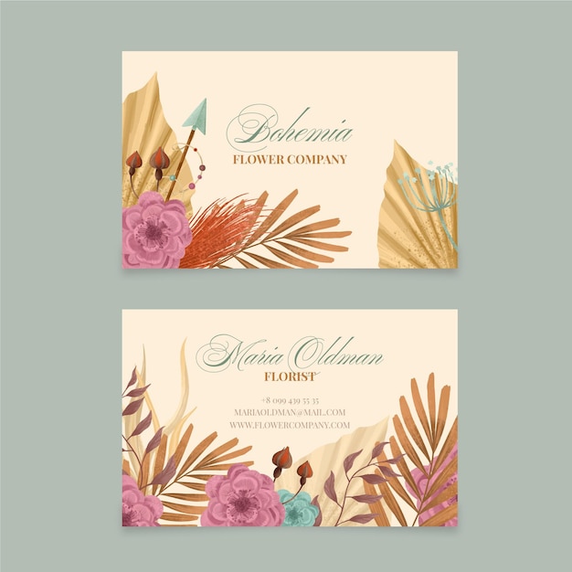 Watercolor boho business card