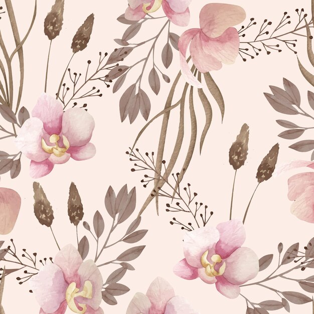 Watercolor boho pattern with flowers