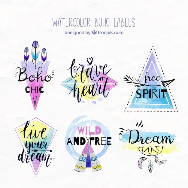 Free Vector watercolor boho stickers with inspiring messages