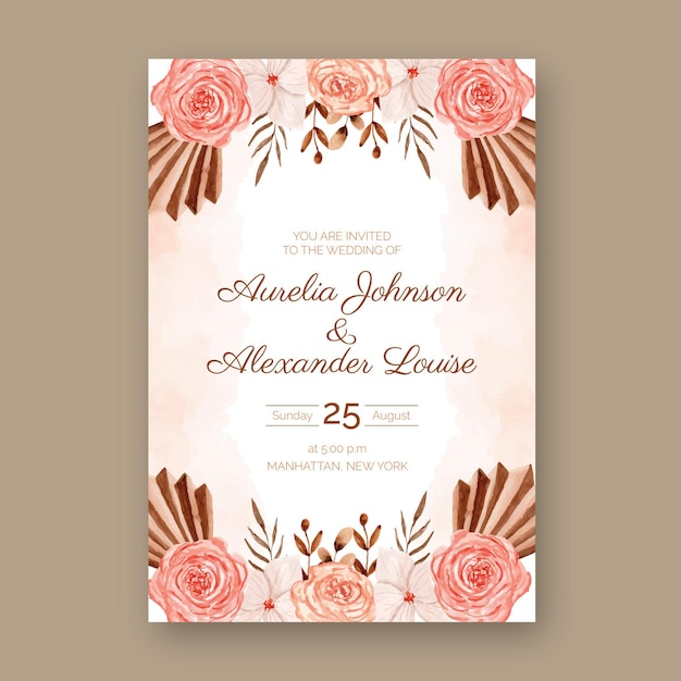 Watercolor boho wedding invitation template