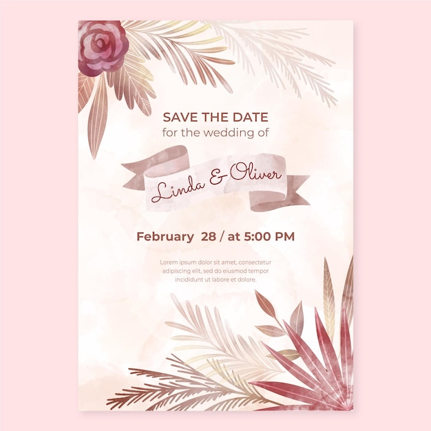 Free Vector watercolor boho wedding invitation template