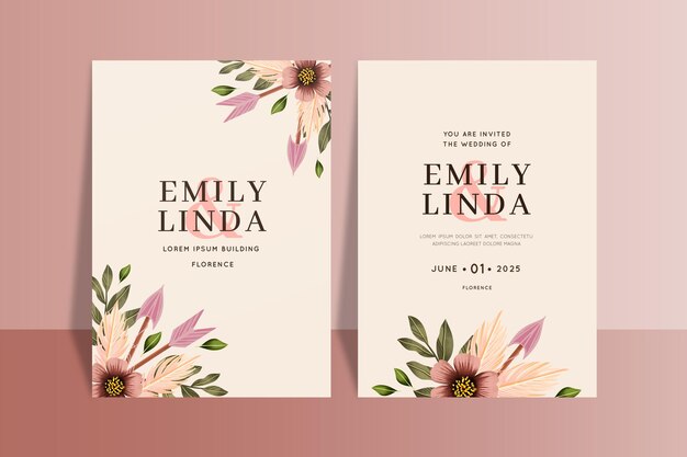 Watercolor boho wedding invitation template