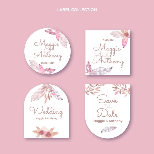 Free Vector watercolor boho wedding labels