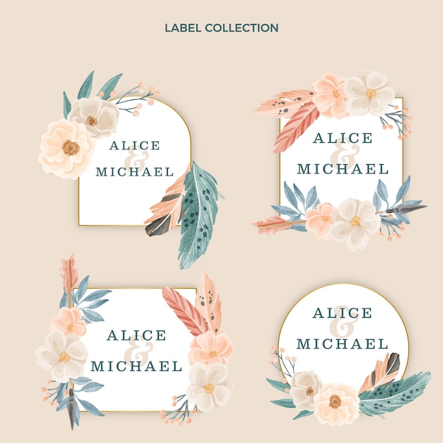 Free Vector watercolor boho wedding labels