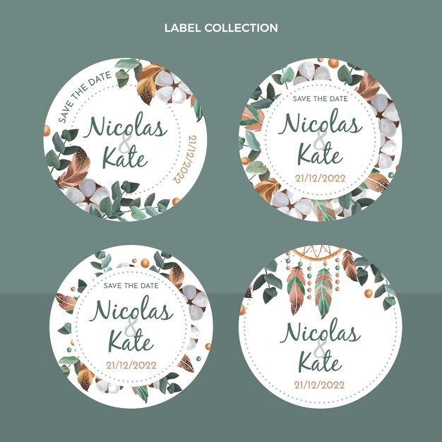 Watercolor boho wedding labels