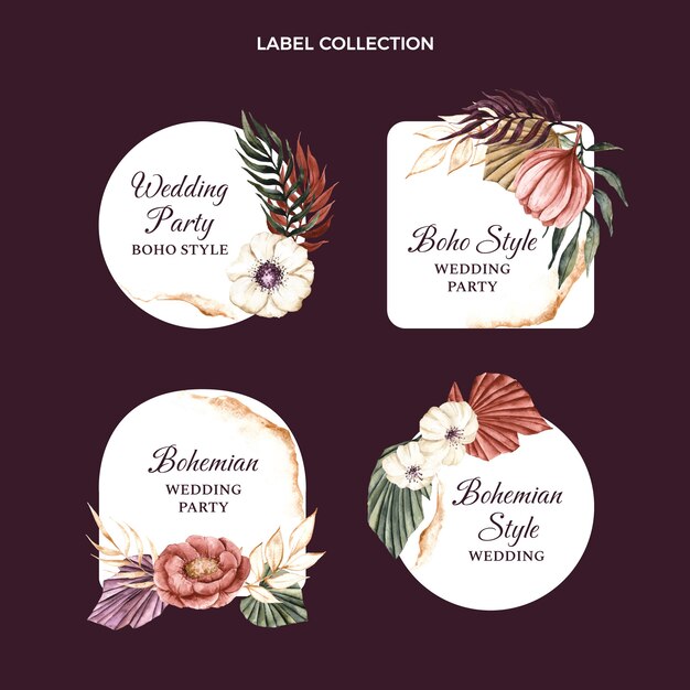 Watercolor boho wedding labels