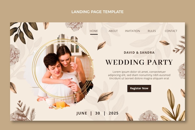 Watercolor boho wedding landing page