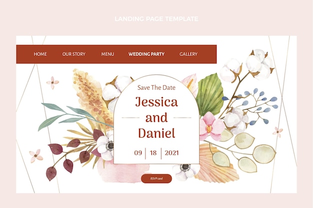 Free vector watercolor boho wedding landing page