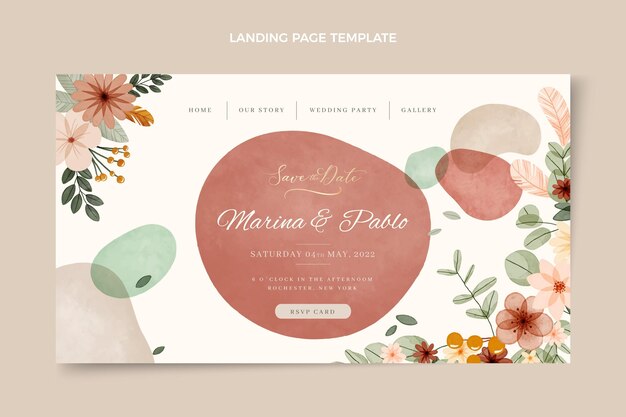 Watercolor boho wedding landing page