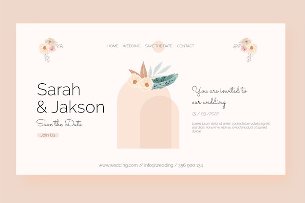 Watercolor boho wedding landing page