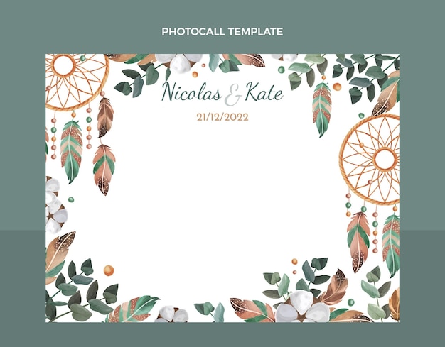 Free Vector watercolor boho wedding photocall