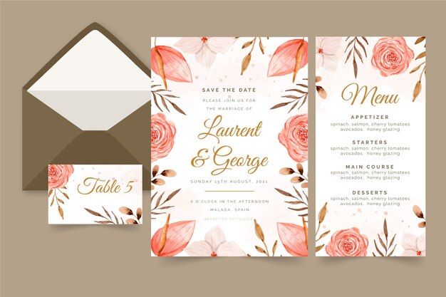 Watercolor boho wedding stationery collection