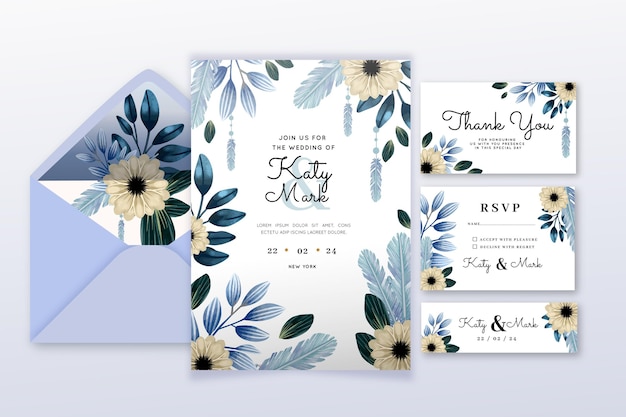 Watercolor boho wedding stationery collection