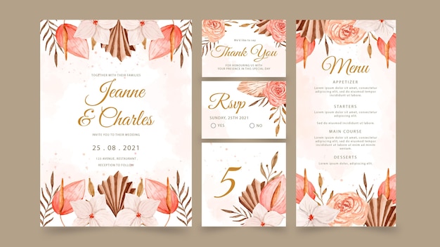 Watercolor boho wedding stationery