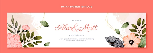 Free vector watercolor boho wedding twitch banner