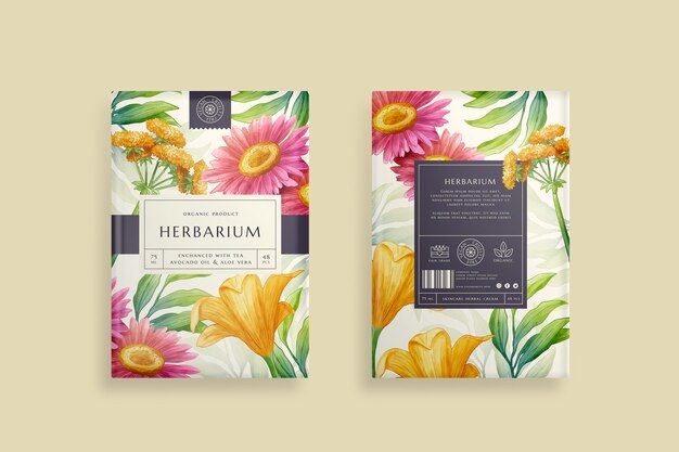 Watercolor botanical flowers label set