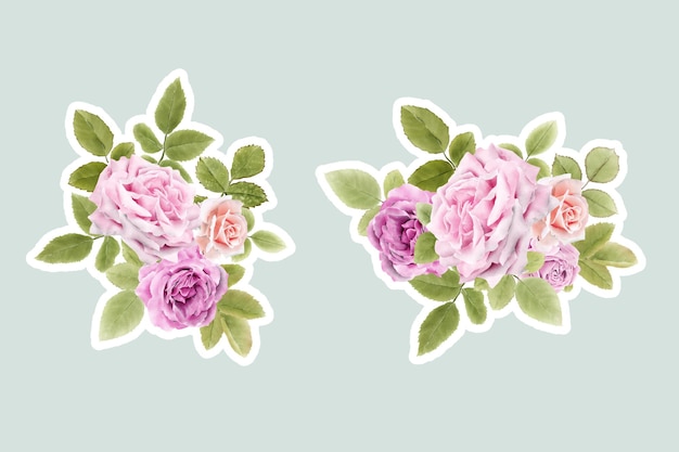 Free vector watercolor branch and bouquet roses illustration