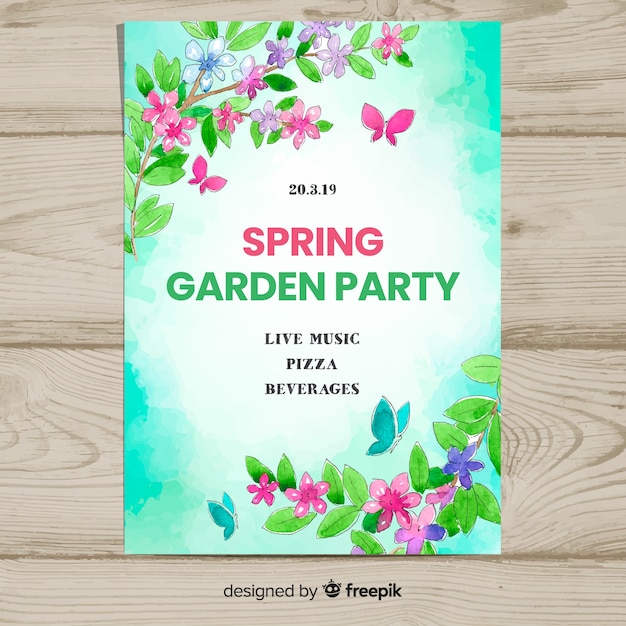 Watercolor branches spring party poster