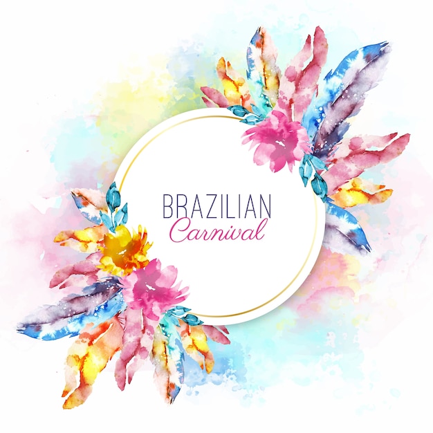 Free Vector watercolor brazilian carnival feathers with lettering