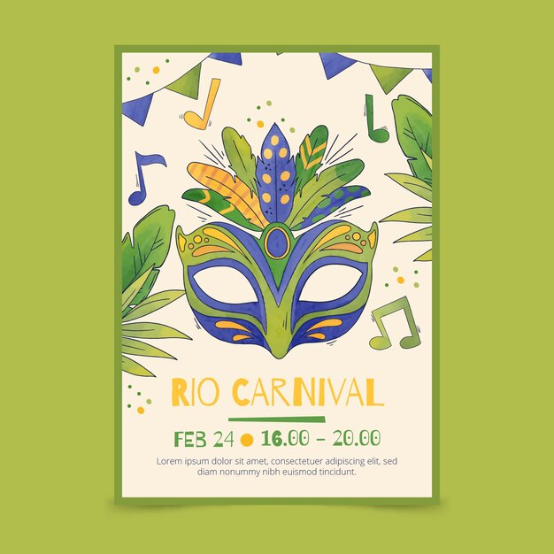 Watercolor brazilian carnival vertical flyer template