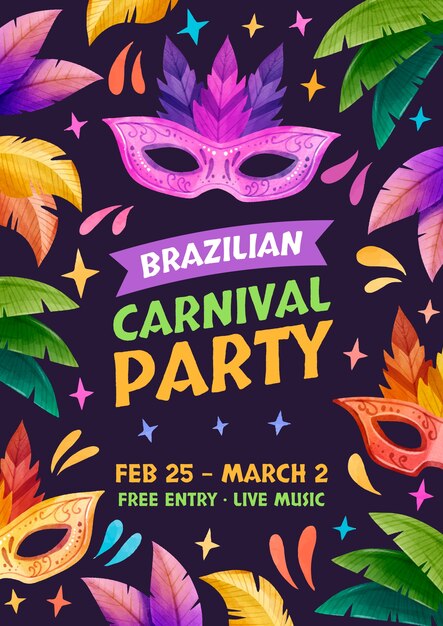 Watercolor brazilian carnival vertical flyer template