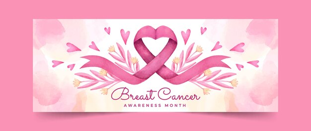 Watercolor breast cancer awareness month social media cover template