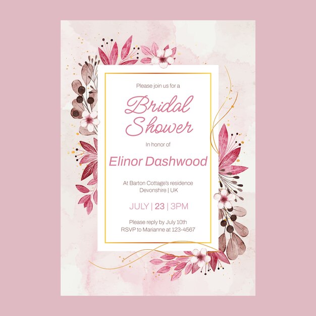 Watercolor bridal shower invitation