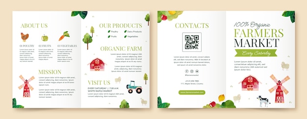 Free Vector watercolor brochure template for organic farming