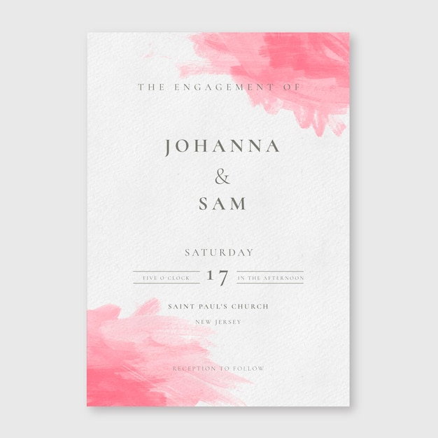 Free vector watercolor brushstroke wedding invitation