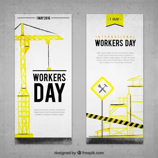 Free Vector watercolor building banners of labor day