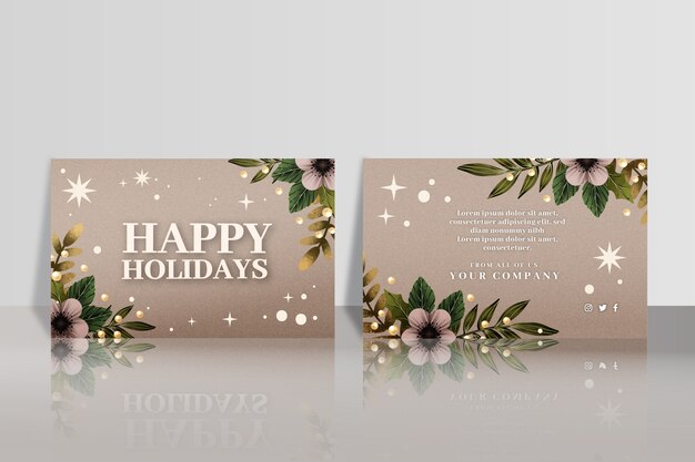 Watercolor business christmas cards template