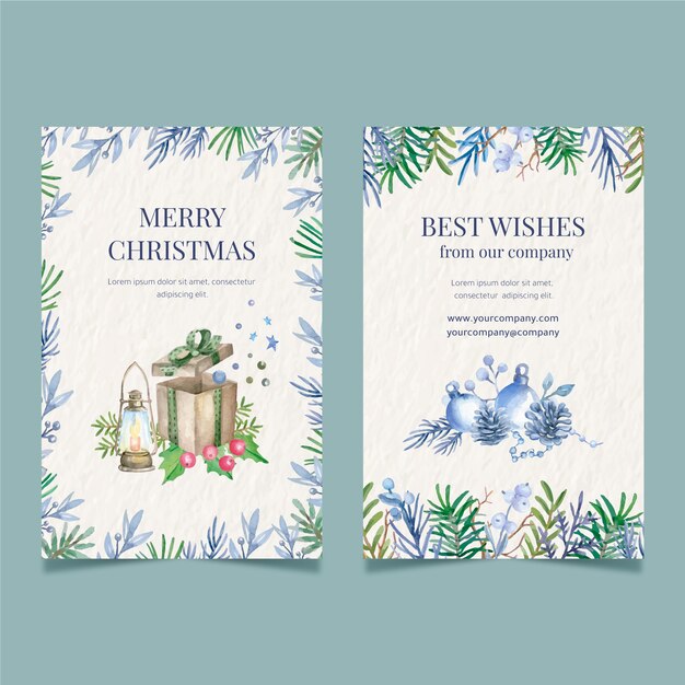 Watercolor business christmas cards template